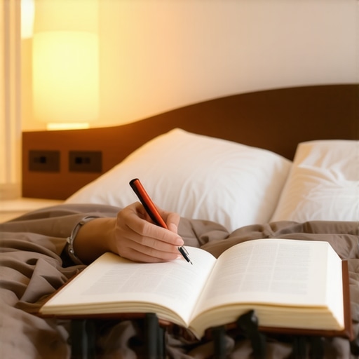 A person writing in a dream journal, reflecting on spiritual messages received during sleep, emphasizing introspection and consistency in Islamic dream interpretation.