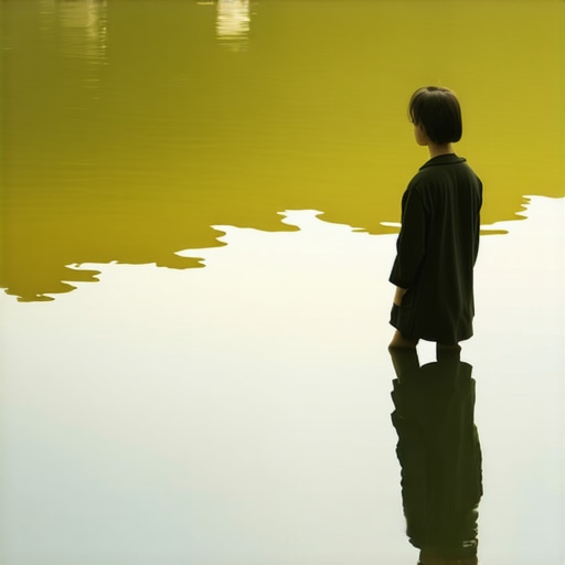 A person's reflection in murky water, showing a pure self, representing the spiritual journey after a wudu dream with dirty water.