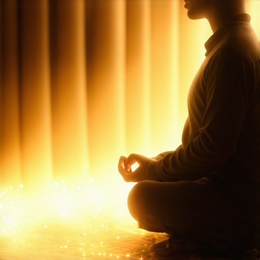 A Muslim person in prayer pose before sleep, with a serene expression, enveloped in a gentle light, illustrating the peace and clarity sought in dreams through spiritual practice.