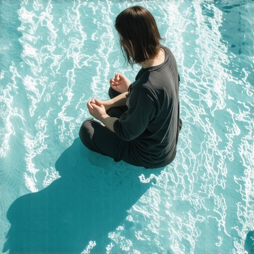 An individual in a state of deep reflection and spiritual renewal, surrounded by flowing, pristine water, representing inner purification and peace after addressing spiritual 'dirt'.