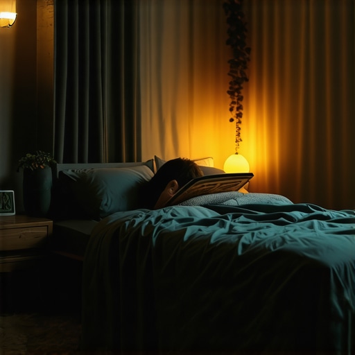 Person reciting Quran in a peaceful bedroom setting to enhance sleep and dream clarity.