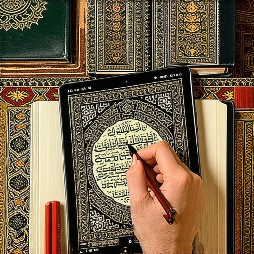 Person using Quran app and writing in dream journal for Islamic dream analysis.