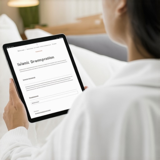 A person analyzing Islamic dreams on a tablet with specialized apps.